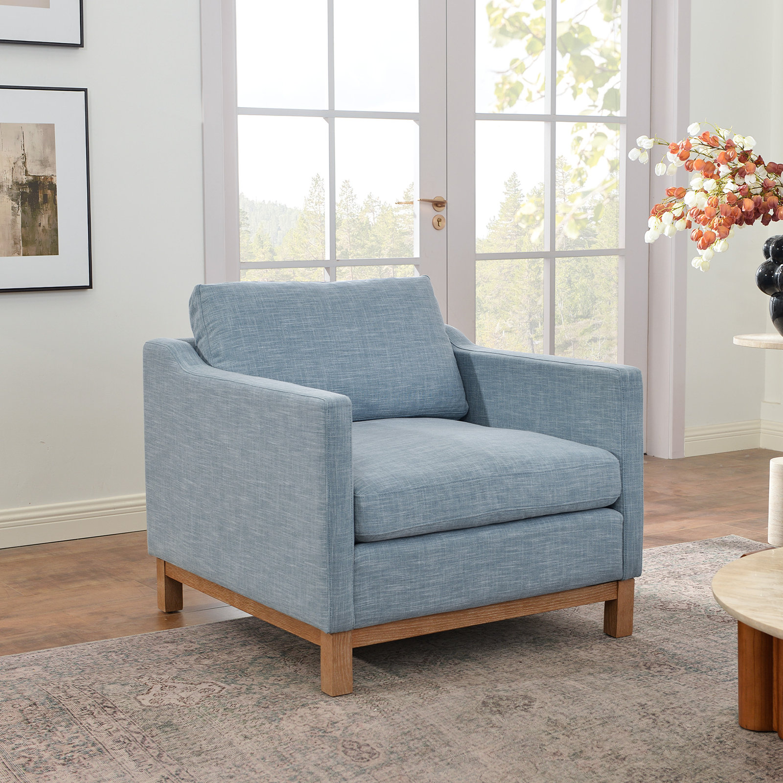Cami Oak Armchair, Blue Linen Blend