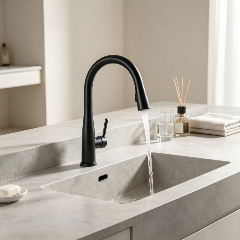 Robinet de cuisine tactile avec douchette extractible, montage monotrou, plaque de montage en option, Noir mat
