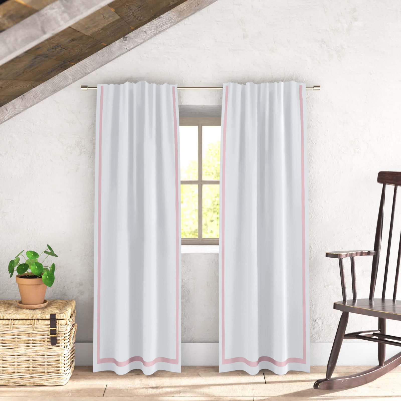Nico Blackout Cotton Curtain Panel Set, White/Pink