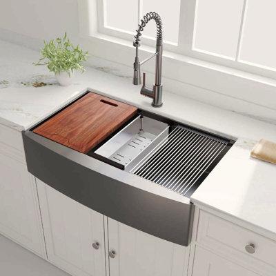 36 Farmhouse Sink Workstation - 36*22*10 Inch Kitchen Sink Stainless Steel 16 Gauge Apron Front Kitchen Sink