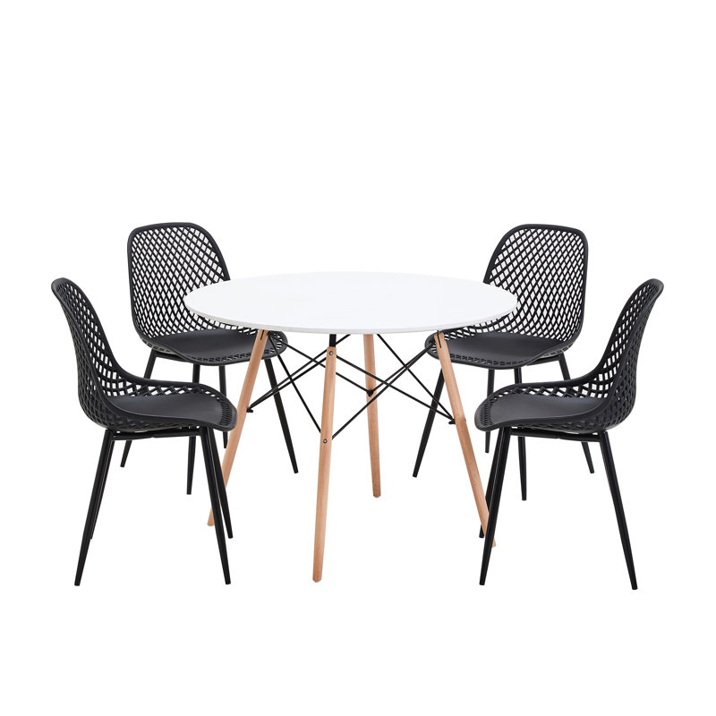 Ensemble de salle à manger 5 pièces Corrigan Studio® Vita, 1 table et 4 chaises empilables, Noir