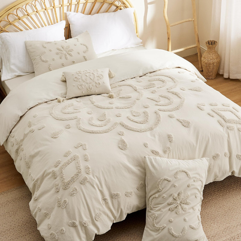 Bedsure Cotton Tufted Duvet Cover Set Tufted, Queen Duvet Cover, Tufted Linen