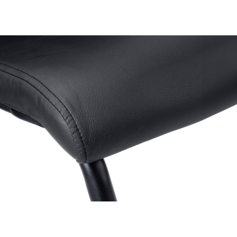 Chaise de salle à manger, ensemble de 2, latérales, rembourrées, cuisine, salle à manger, hauteur 39 po, aspect cuir, métal noir, contemporain, moderne