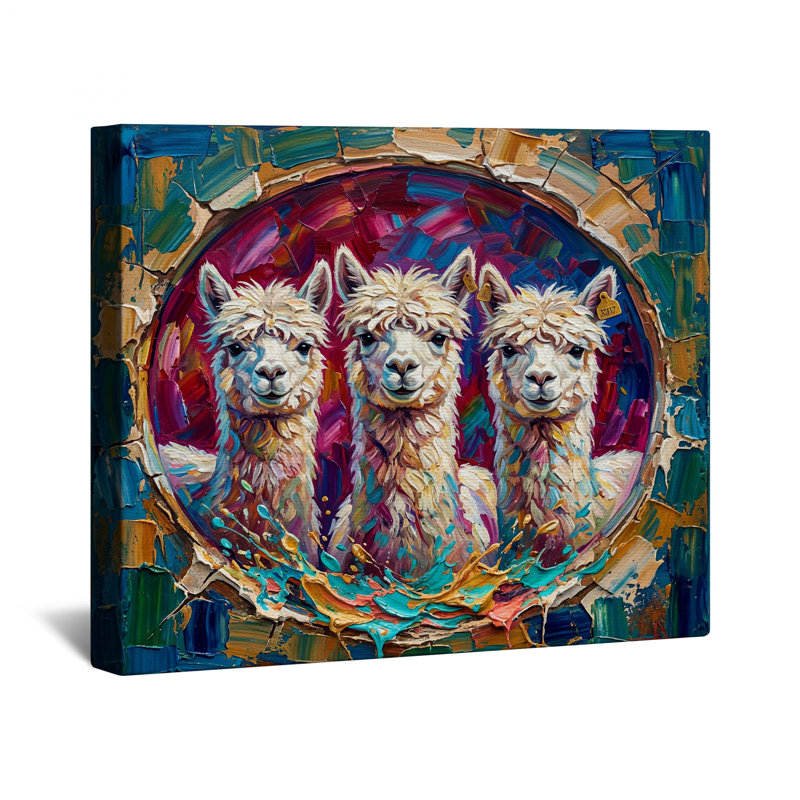 «Three Alpacas», toile tendue de plusieurs tailles, 16 x 16 inches