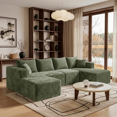 Canapé modulaire à compression de 118 po, ensemble de canapé en flanelle moderne en forme de U, ensemble de 4 canapés à assise profonde et canapé contemporain
