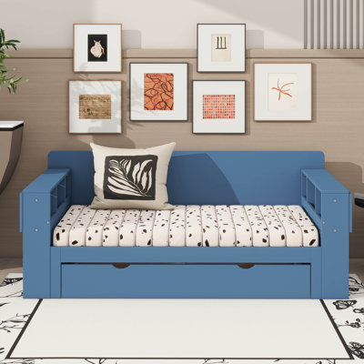 Full Size Wooden Daybed Featuring Storage Drawers, Detachable Desk, And Hydraulic Side Table
