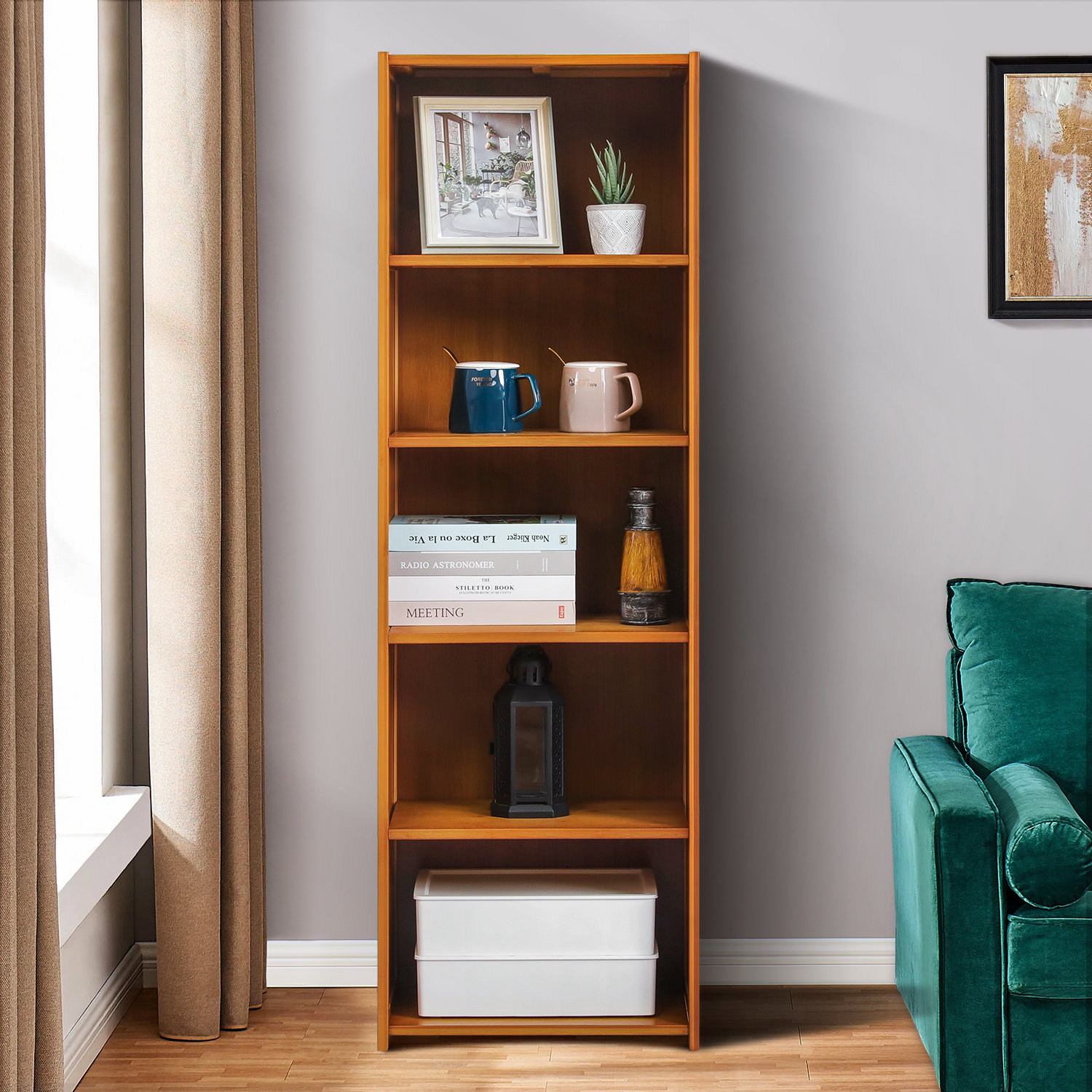 Bookshelf, 6-Tier Bamboo Adjustable 63.4” Tall Bookcase Book Shelf  Organizer, Fr