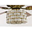 Pagamon Brass 3-light 5-blade Wooden Lighted Ceilng Fan With Opaque Glass Weave Shade
