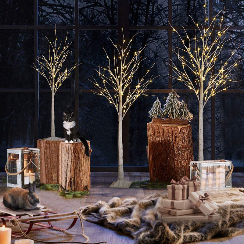 4FT & 5FT & 6FT Lighted Artificial Birch Christmas Tree Set