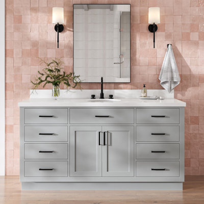 Thornaby 66'' Solid Wood Single Bathroom Vanity with 1.5'' White Quartz Top