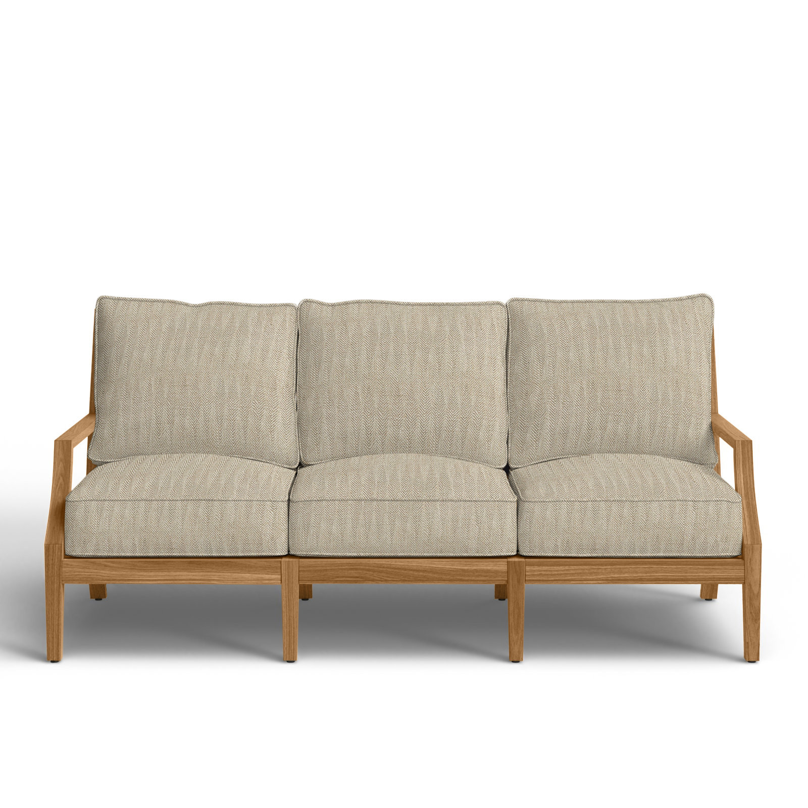 Haley 82" Sunbrella® Patio Sofa, Natural Teak, Welt + Standard fill, Herringbone Sand