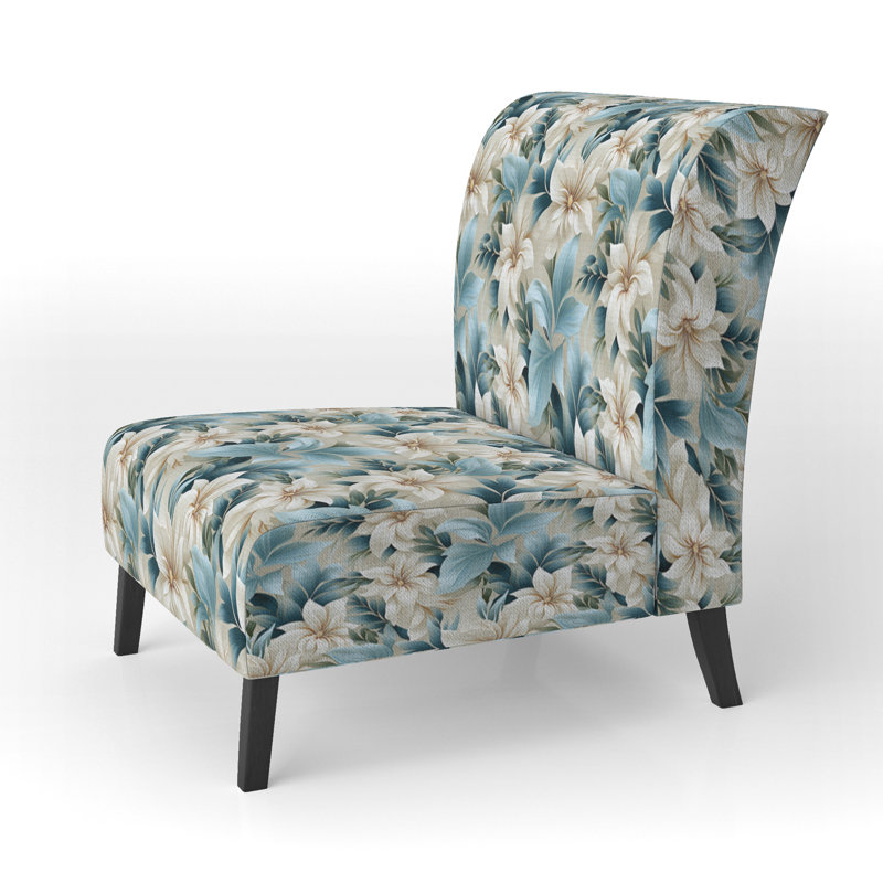 Coastal Symphony Tropical Pattern - Upholstered Coastal Slipper Chair, Tropical Leaves Accent Chair