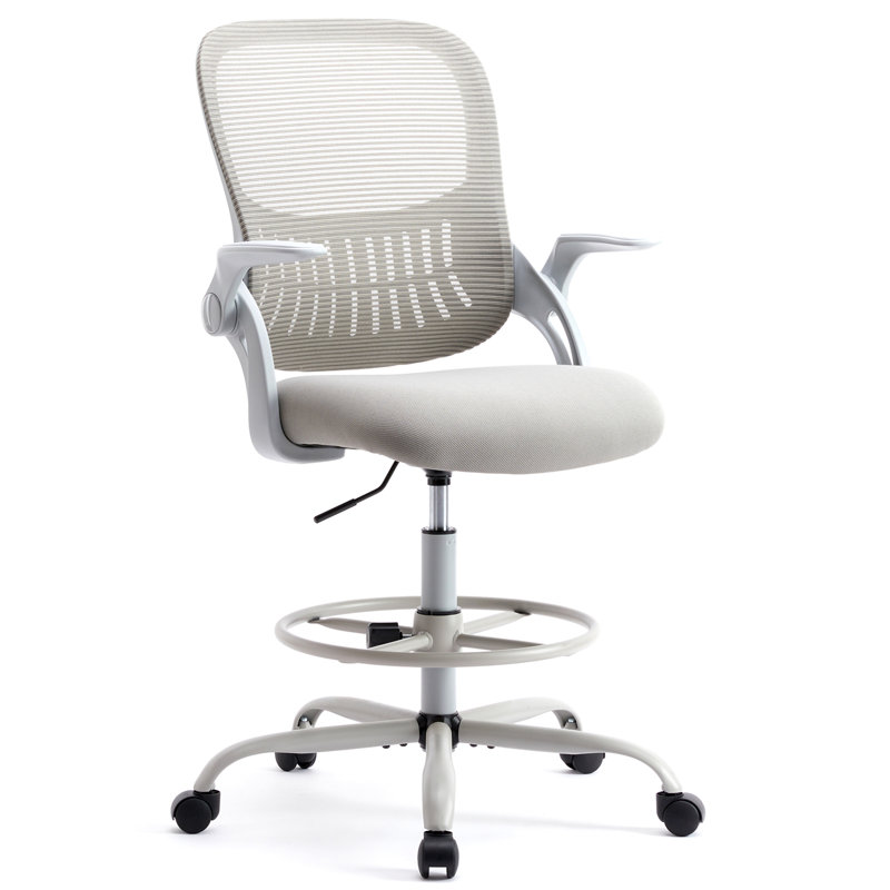 Sweetcrispy Drafting Tall Office Chair Ergonomic High Desk Chair with Flip-up Armrests, Gray, Gray