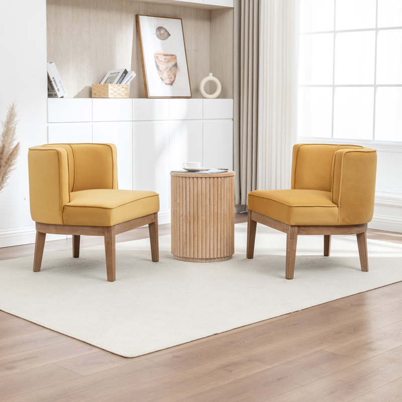 Fauteuil demi-tonneau Karoll, Velours moutarde, 2