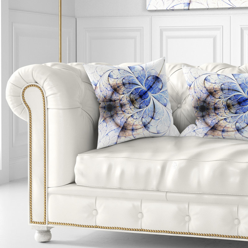 Coussin décoratif symétrique or et bleu fractal