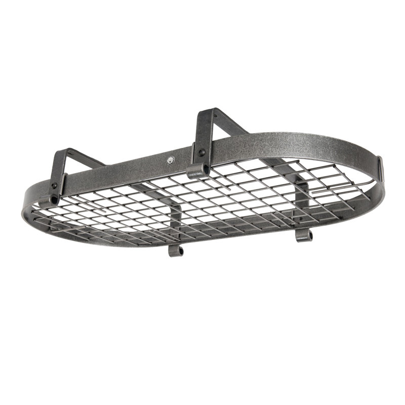 Hammered Steel Low-Ceiling Oval Pot Rack with Grid