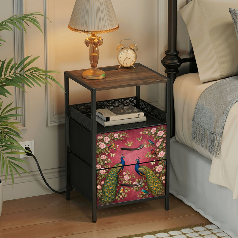 Table de chevet 2 tiroirs avec station de charge, table de chevet avec ports USB et prises USB