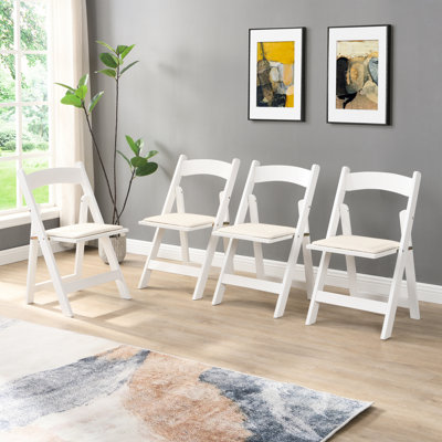 4 pièces Tabourets pliants en bois massif - Coussin beige / Tablette blanche Facile à plier et à ranger Chaises portatives 4 en bois, tablette, transport