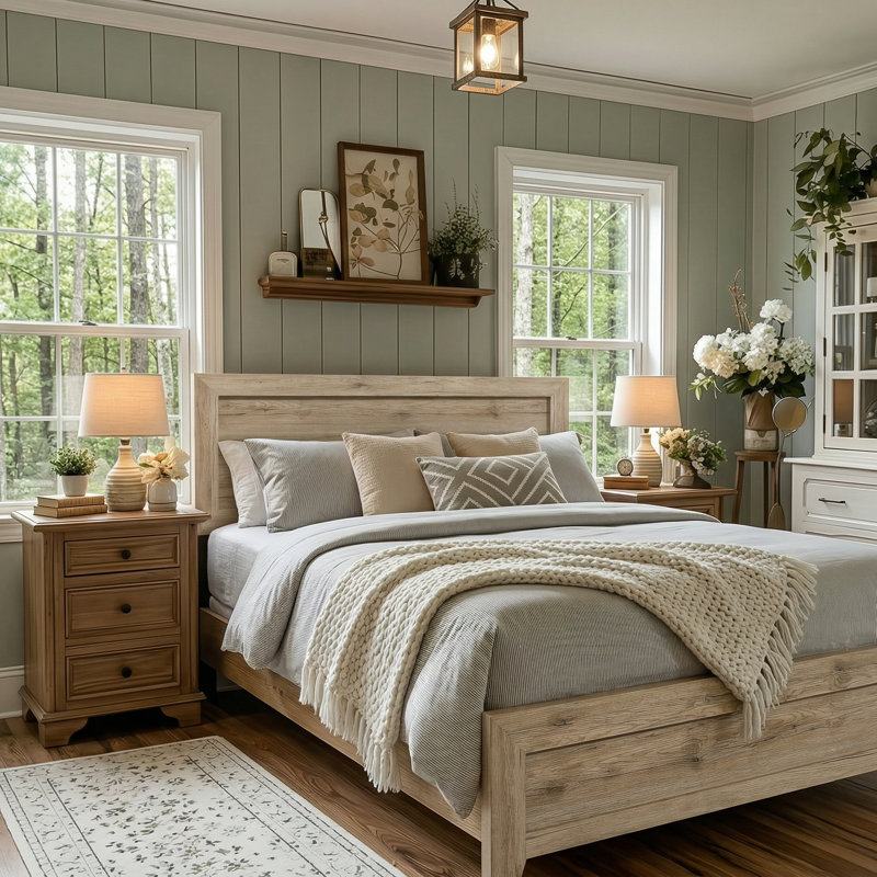 Queen Solid Wood Bed Frame with Headboard and Footboard, Needs Box Spring, Rustic Minimalist Design, Natural