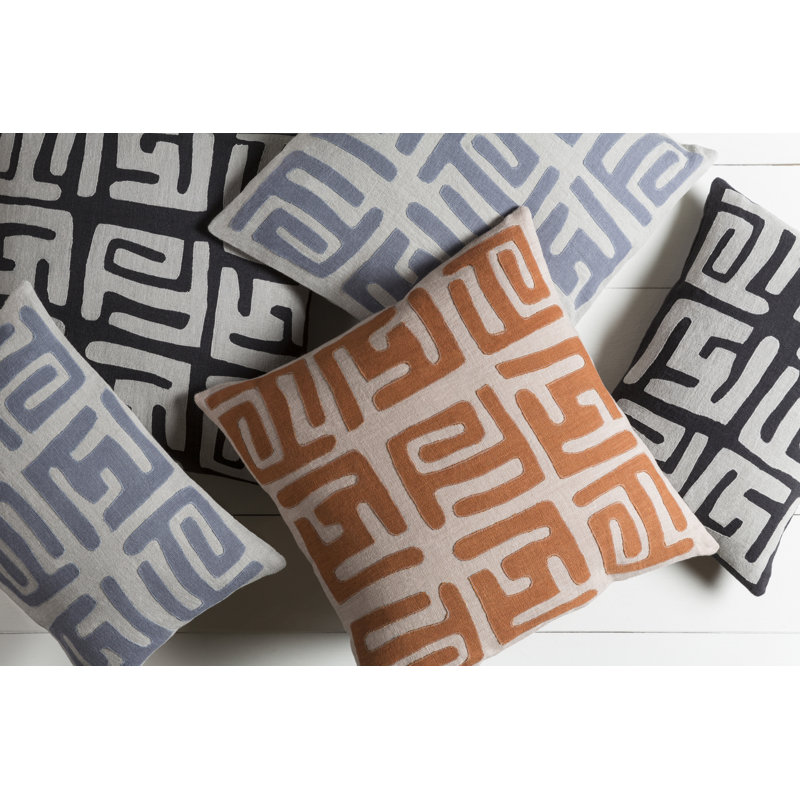 Nairobi Geometric Pillow Cover, 22" H x 22" W x 4" D, Light Gray/Black