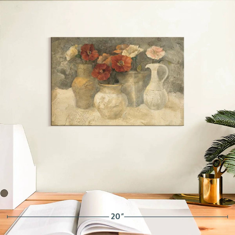 Coquelicots Harnek en blanc, H 8 po x l 12 po