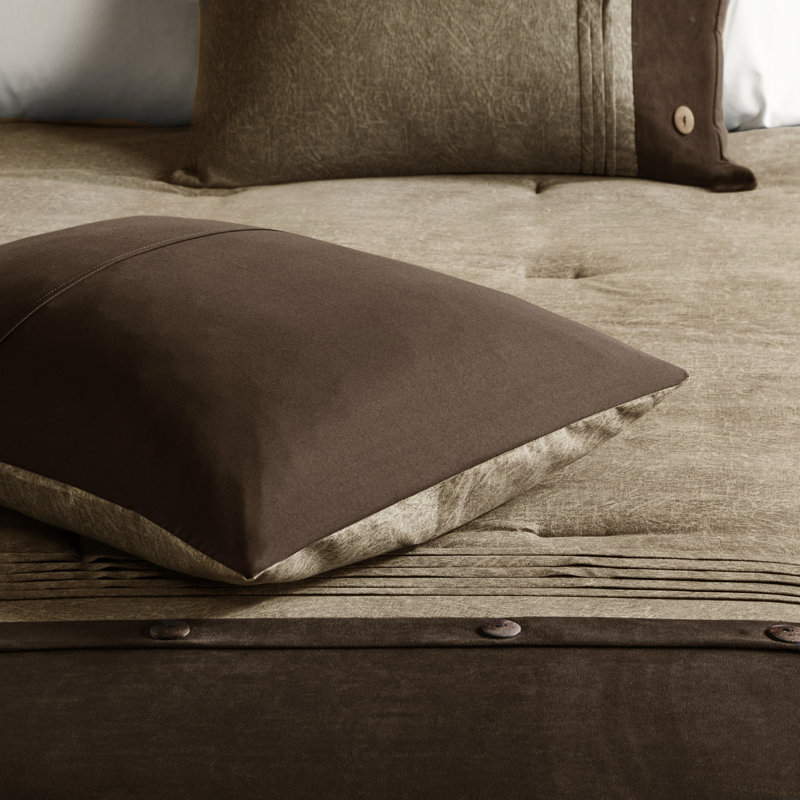 Literie brune très grand - édredon 7 pièces en faux suède, suède lavable à la machine, Brun