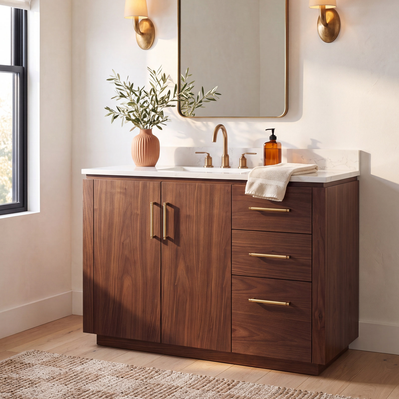Cloverfield 42'' Single Bathroom Vanity, Natural Walnut, Gold