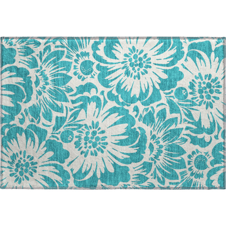Premium Machine Washable Cerrito AMF551 Teal Rug