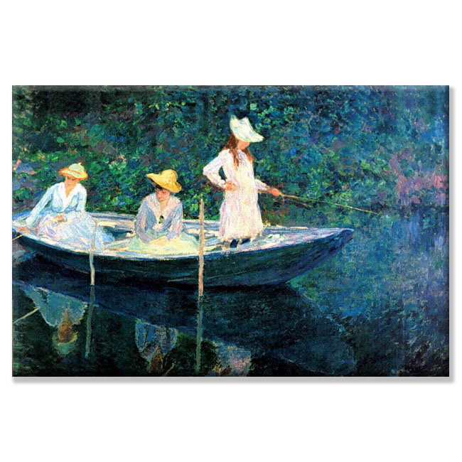 « femme fishing » par monet, reproduction d’art sur toile tendue, 20" x 30"