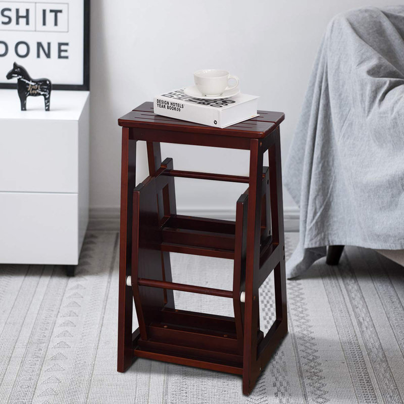 3 - Step Wood Step Stool, Dark Brown