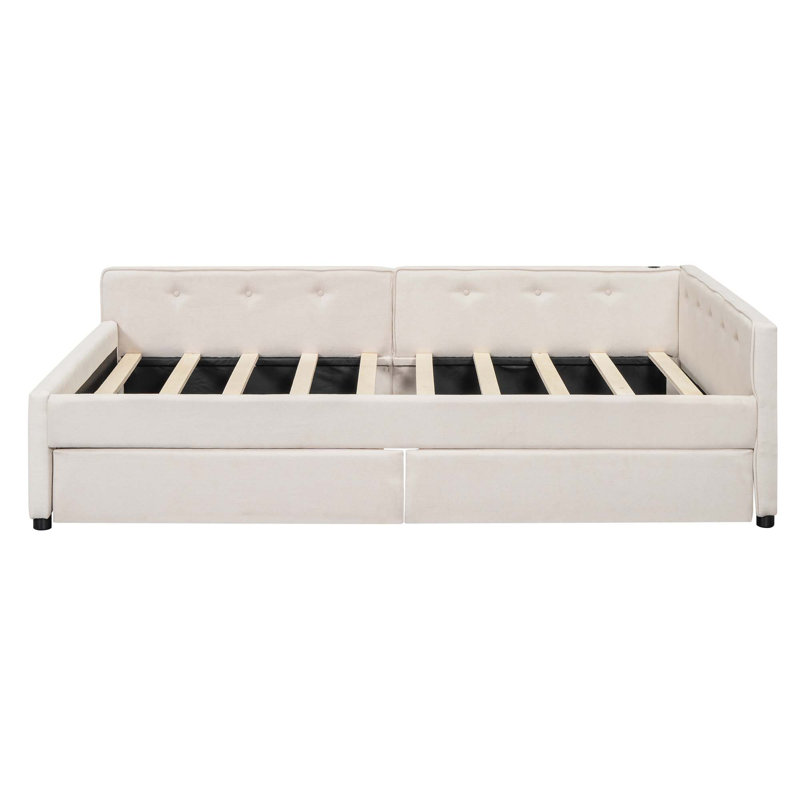 Upholstered Platform Bed With USB And 2 Drawers