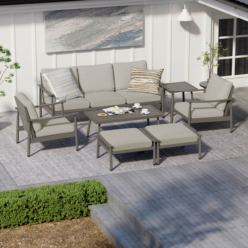 Mariene 5 - Person Patio Conversation Set with Cushions, Gray, Gray