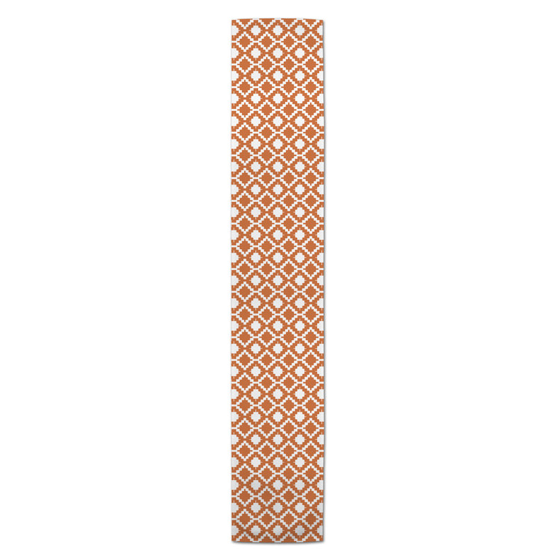 Chemin de table en losanges pointillé Nalston, 72 po x 16 po, Orange, Géométrique 3