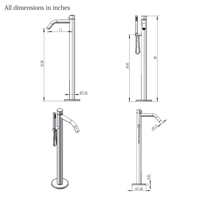 1 Handle Floor Tub Filler with Diverter, Matt Black