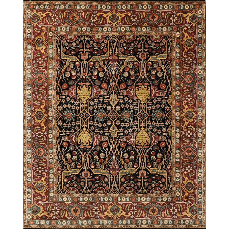 High-Quality Hand-Knotted Blue And Red Area Rug, Rectangle 10' x 14'
