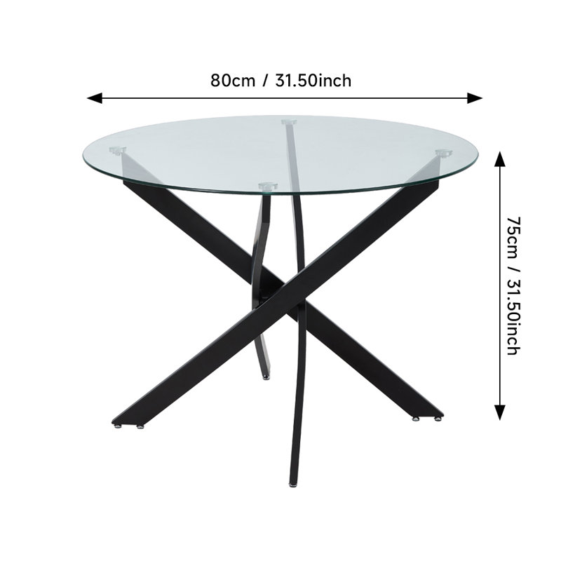 Round Glass Top Metal Base Dining Table, 75cm H x 80cm W x 80cm D