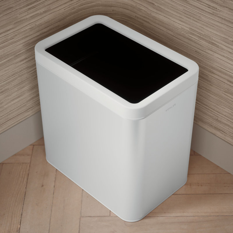 25-Liter Open-Top Trash Can, Stainless Steel + White