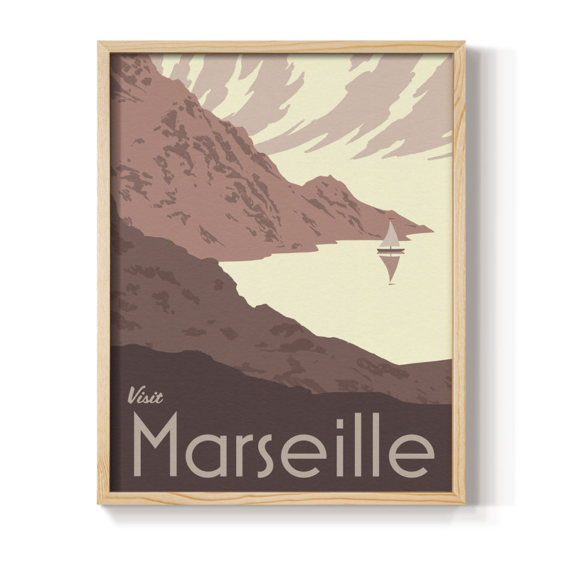 Côte française I, reproduction encadrée - bois massif, H 11 po x l 9 po