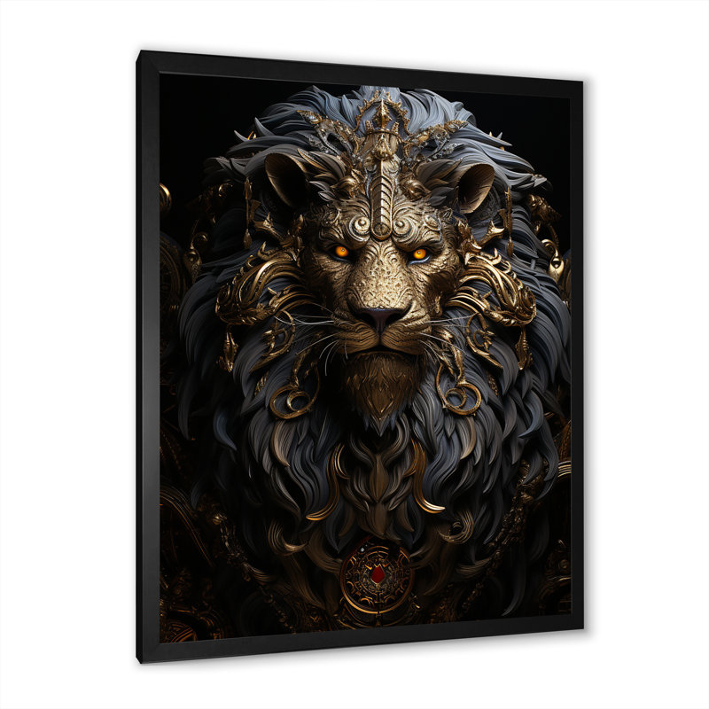 " Regal Elegant Ruler Lion I ", Black Single Picture Framed, 32" H x 16" W x 1" D