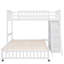 Lit superposé simple au-dessus d'un lit double en bois avec six tiroirs et tablettes flexibles, lit inférieur à roulettes, blanc