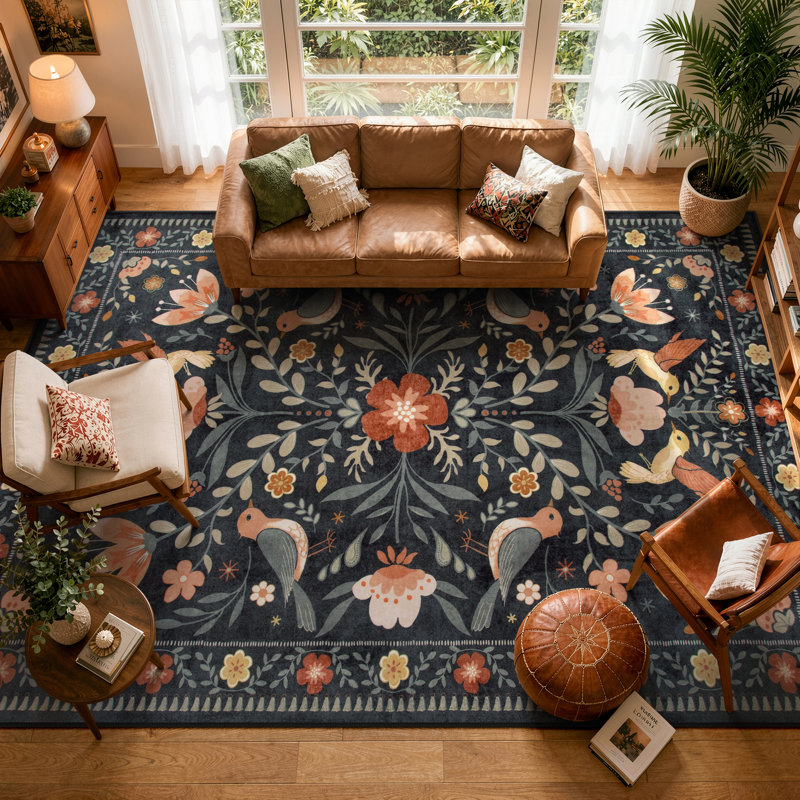 Tapis à motif floral antidérapant Goldene, Rectangle 9 pi x 12 pi