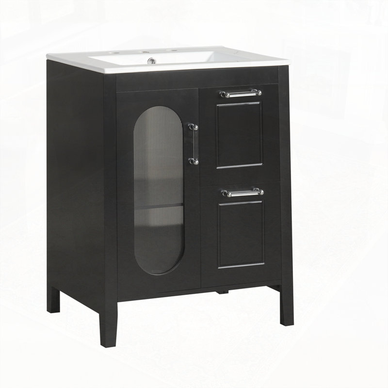Armoire de salle de bain avec deux tiroirs et porte, Noir, noir, noir, noir