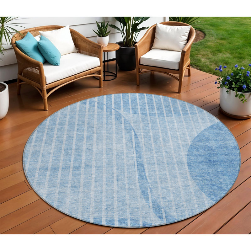 Tapis intérieur lavable rayé rond bleu et bleu ciel HomeRoots 8 pi