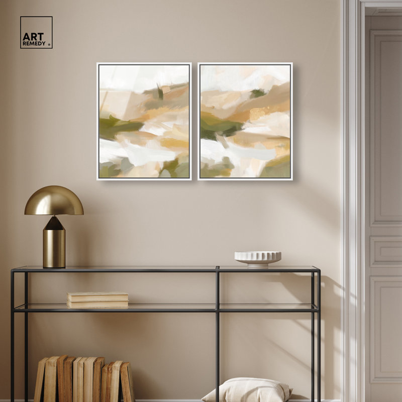 Beige Temptation Duo, ensemble de décorations murales vertes encadrées par Art Remedy, cadre blanc, 16 x 20, Cadre blanc