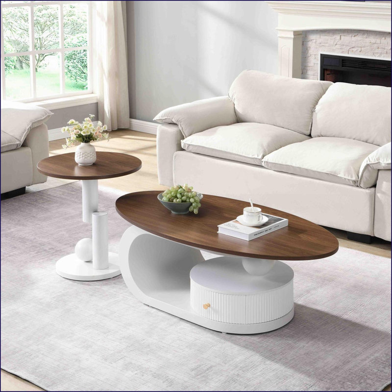Table basse 47,24 po ovale en métal blanc pour le salon, le rangement peu encombrant Assemblage facile