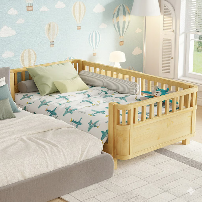 Lit plateforme en bois pour enfants, Naturel, Simple
