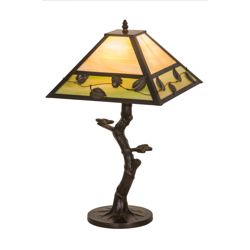 Rustic Vine Leaf 23.5" Black Stained Glass Table Lamp