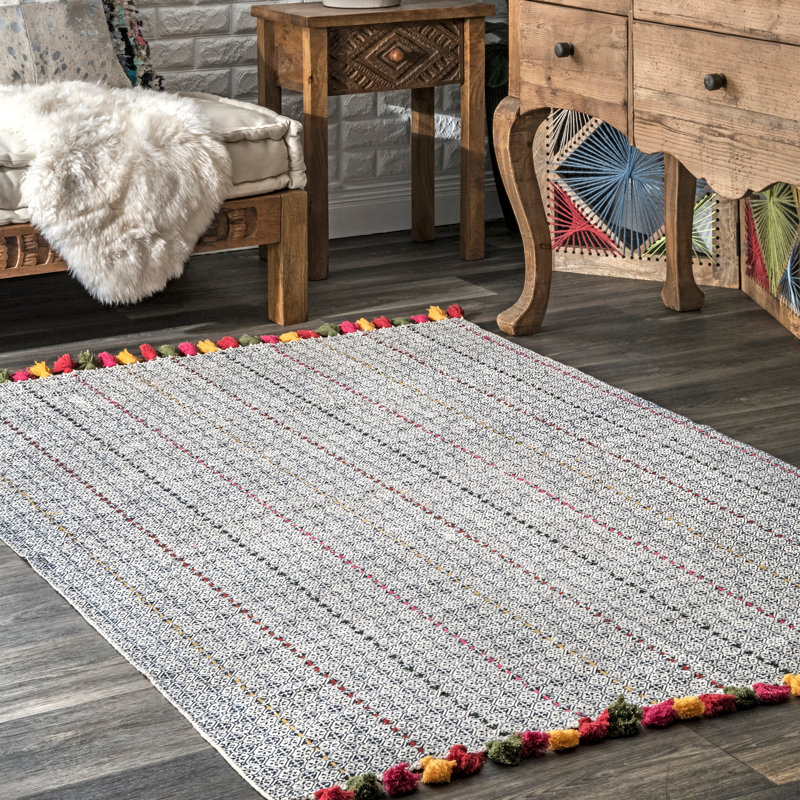 Cotton Geometric Indoor Rug, Rectangle 5' x 8'