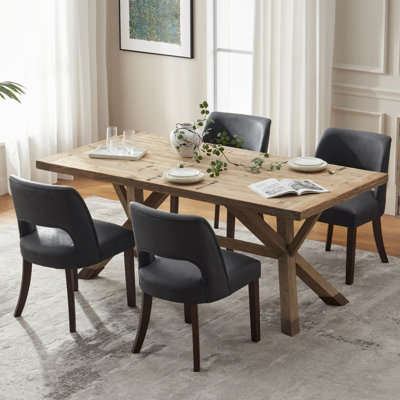 Ensemble de 4 chaises de salle à manger revêtues de similicuir VKNOW, coussin en mousse haute densité, pieds en bois d'hévéa noyer pour la salle à manger, la chambre à coucher, noir