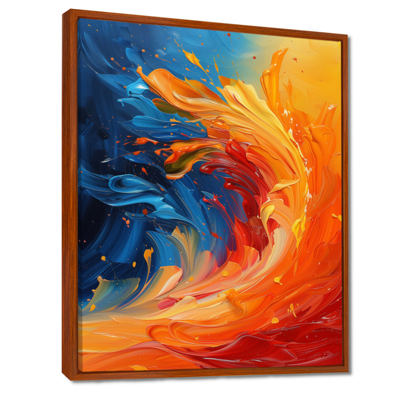 «Orange Blue Wonderful Abstract Waves I», impression d'art mural vagues côtières, Métal métal, H 32 po x l 16 po x P 1 po